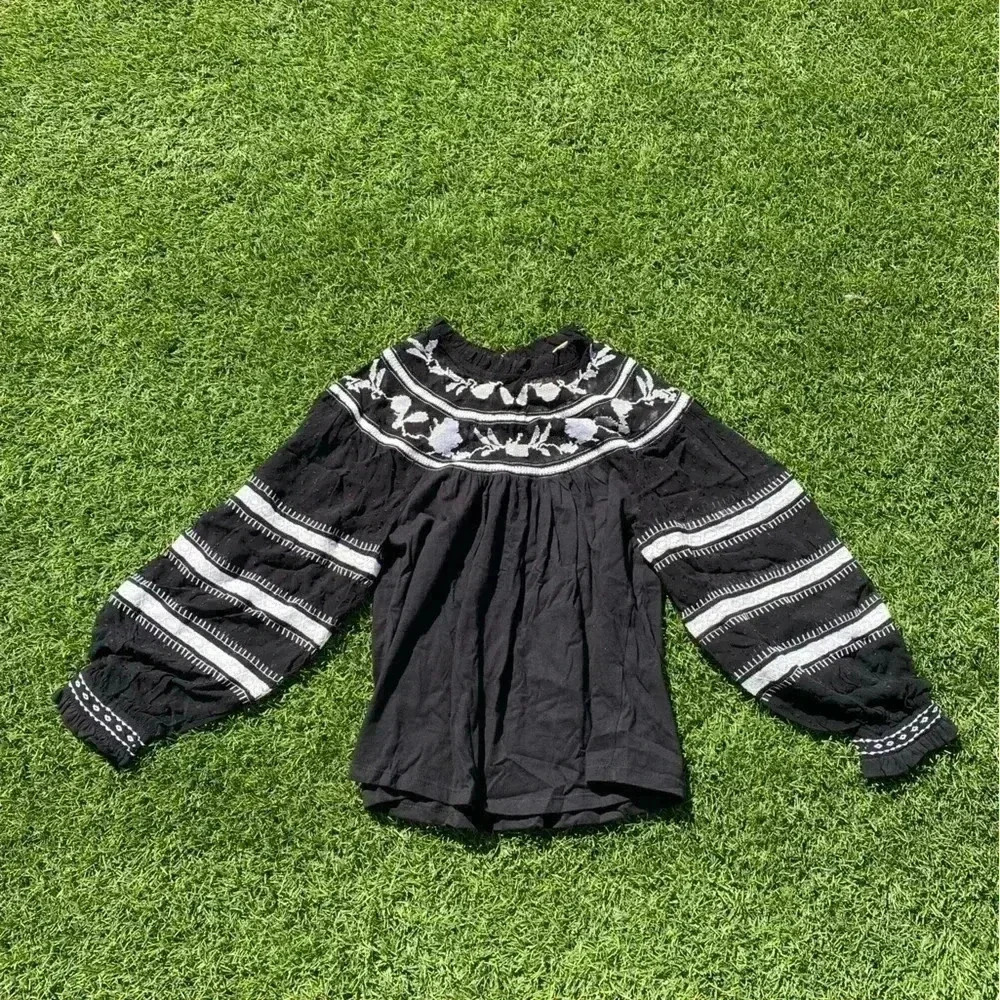 Anthropologie Maeve Black Winona Lace Embroidered Top Small